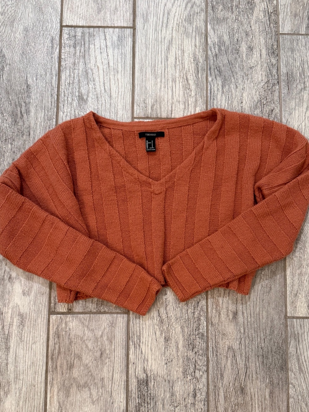 Forever 21 Burnt Orange Oversized Cropped Knit Sweater